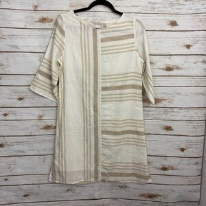 Soft Surroundings Beige White Striped Linen Blend Beachy Dress